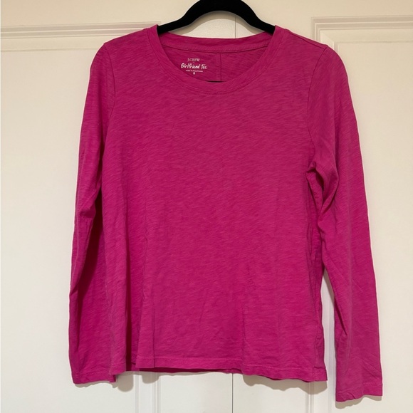 J. Crew Pink Long-Sleeve Crewneck Girlfriend Tee AS893 Size S - Picture 1 of 5